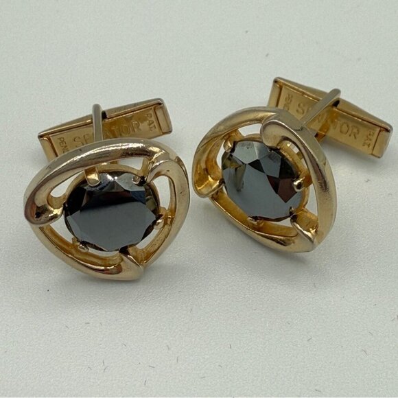 RARE Sherman Senator Cufflinks with Hematite and Gold Plated Vintage Cufflinks - Picture 1 of 10
